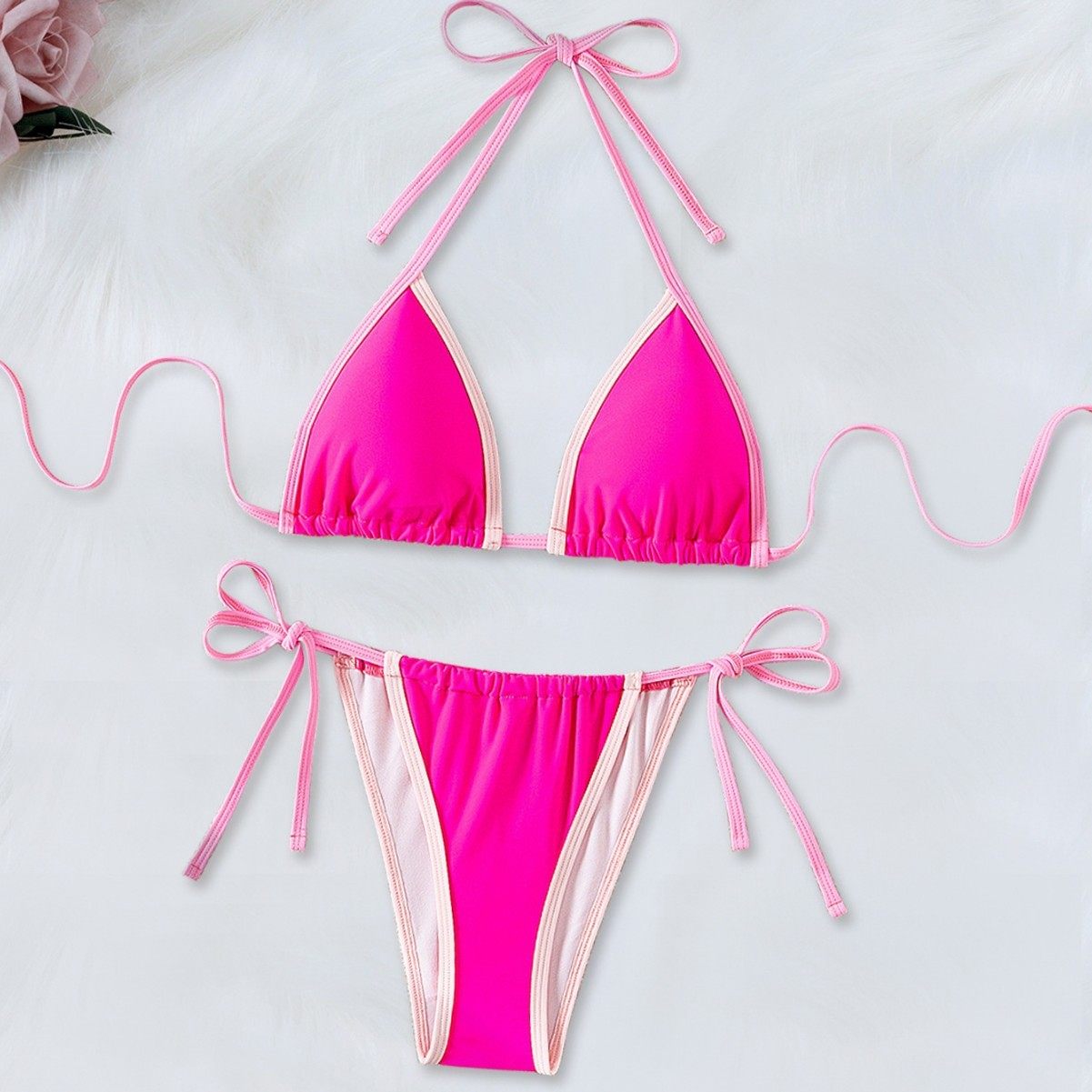 新款时尚性感比基尼露背修身三点式分体泳衣沙滩游泳衣挂脖泳装女