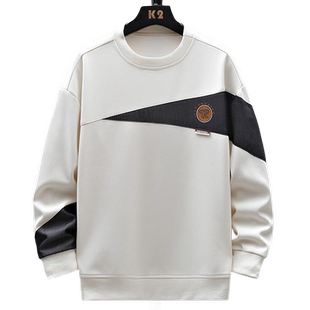 个性拼接卫衣男款春秋季圆领长袖t恤男潮牌上衣青少年圆领打底衫T