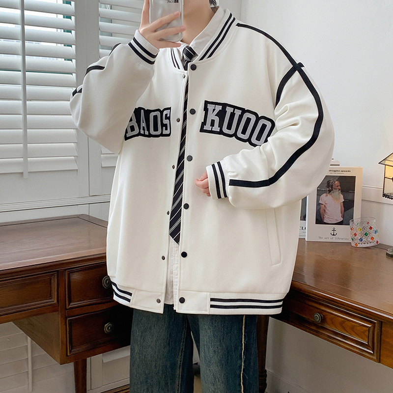 白色棒球服男款春秋季潮牌图片