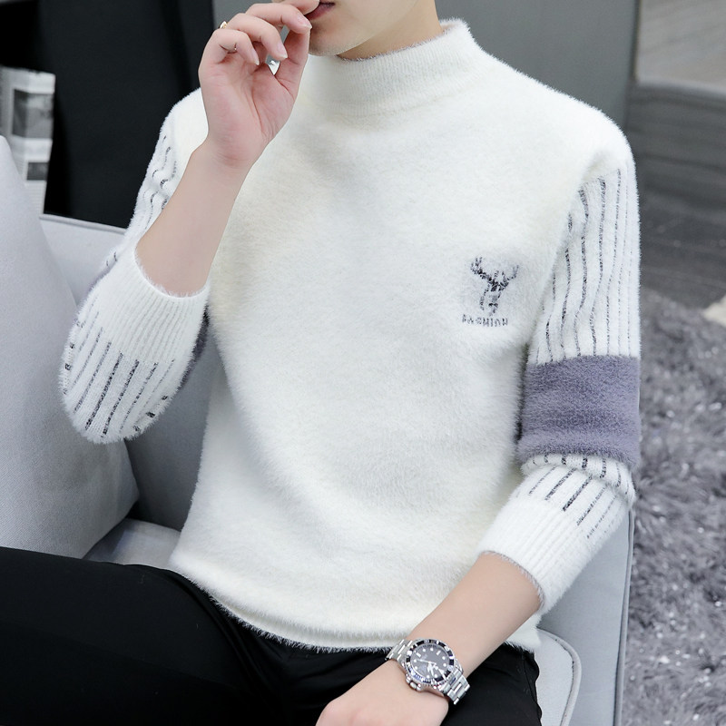 男士毛衣半高领宽松潮流保暖水貂绒羊毛线衣秋冬季加绒加厚针织衫,男装,针织衫/毛衣,淘宝优惠券,粉丝福利购,淘宝优惠卷