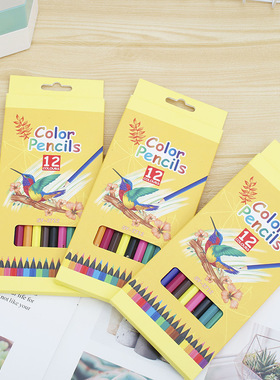 12色彩铅炫黑六角杆英文版 24/48色彩盒装亚马逊同款彩色铅笔HB
