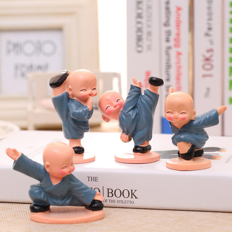 爆款热销四款小和尚少林功夫小子创意树脂公仔家居摆件可车载礼品