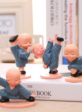 爆款热销四款小和尚少林功夫小子创意树脂公仔家居摆件可车载礼品