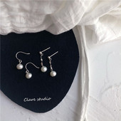 小仙女基础款 耳环女 经典 天然圆形淡水珍珠耳坠 纯银耳钉长法式