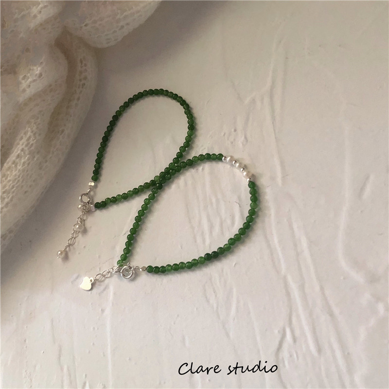 福利 天然碧玉玉石珍珠原创手链 设计感新款纯银纤细手串闺蜜款女