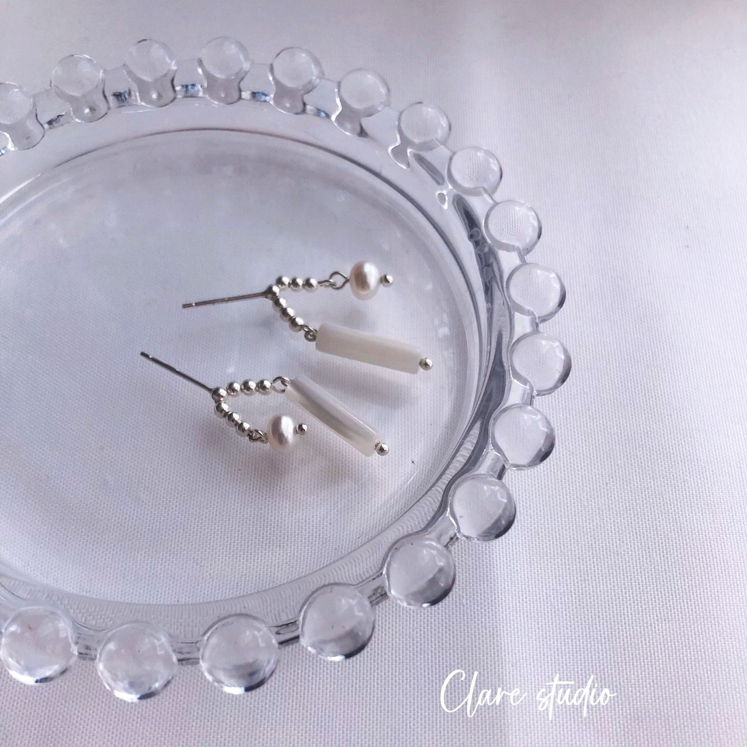 Clare原创设计天然贝壳珍珠耳环925纯银针耳钉小众高级感修脸型女