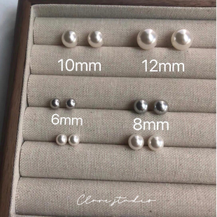 施家珍珠强光小灯泡正圆耳钉 正版 ins女 韩国博主fever同款 Bi入