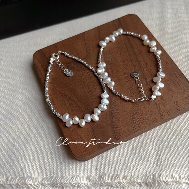 天然三七蕾丝珍珠爆闪纯银手链