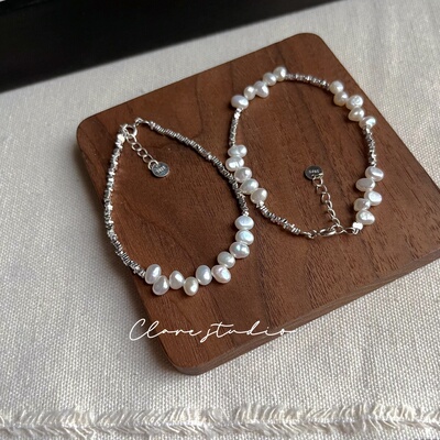 天然三七蕾丝珍珠爆闪纯银手链