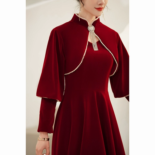 Вечернее платье, демисезонный бордовый бархатный лонгслив, большой размер, коллекция 2023