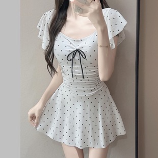泳衣女连体裙式性感显瘦遮肚2026新款高级感波点蝴蝶结温泉游泳装