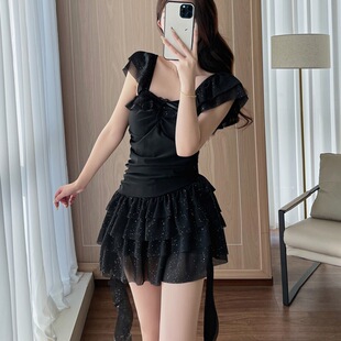 荷叶边仙女范高级感平角显瘦遮肚温泉泳装 2026新款 泳衣女连体裙式