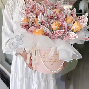蝴蝶有钱花抱抱桶diy材料半成品全套花艺包装盒暴富礼盒生日礼物