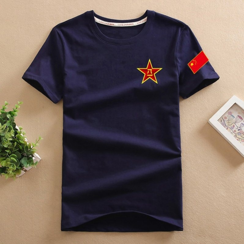 带有中国国旗的五星红旗定制军迷短袖特种兵陆军解放纯棉t恤军装