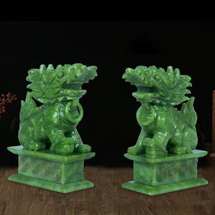 玉石麒麟摆件一对大号酒柜客厅书房办公室天然玉石麒麟装 饰送礼品