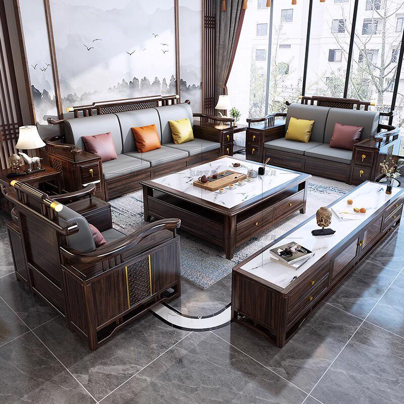 新中式乌金木实木沙发组合2026新款官帽别墅客厅高端家用储物两用
