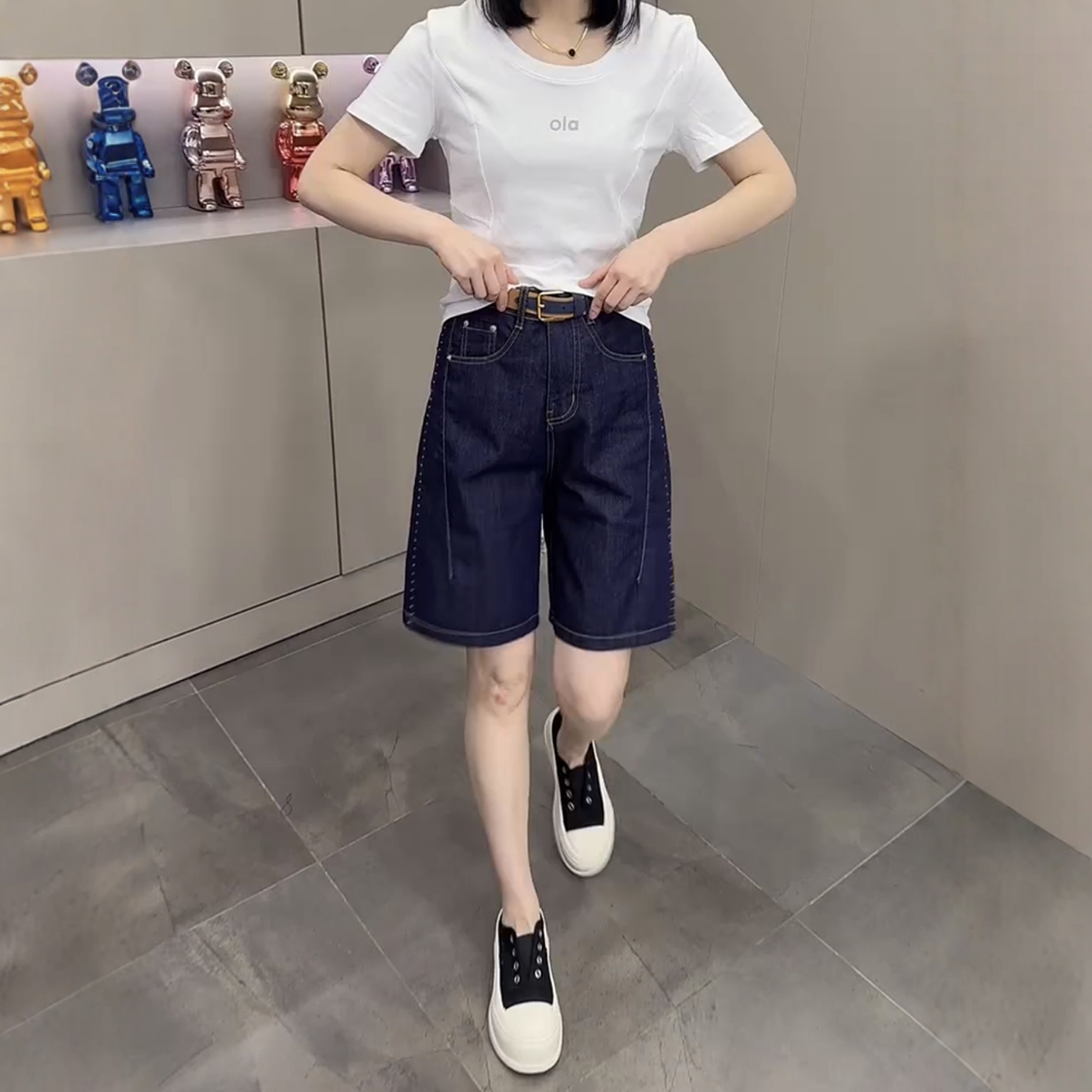 大码牛仔短裤女夏季薄款2025新款夏日高腰中裤胖mm显瘦阔腿五分裤