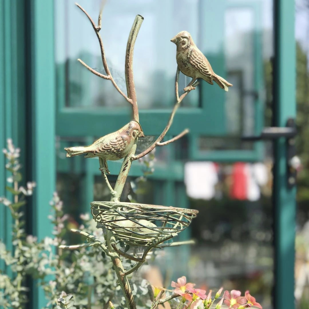 铁艺复古鸟巢花插庭院装饰摆件花盆造景布置花园户外铁线莲爬藤架