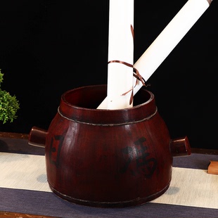 日月堂民国实木老米桶带堂号画轴桶花器老物件古董老家具案头摆件