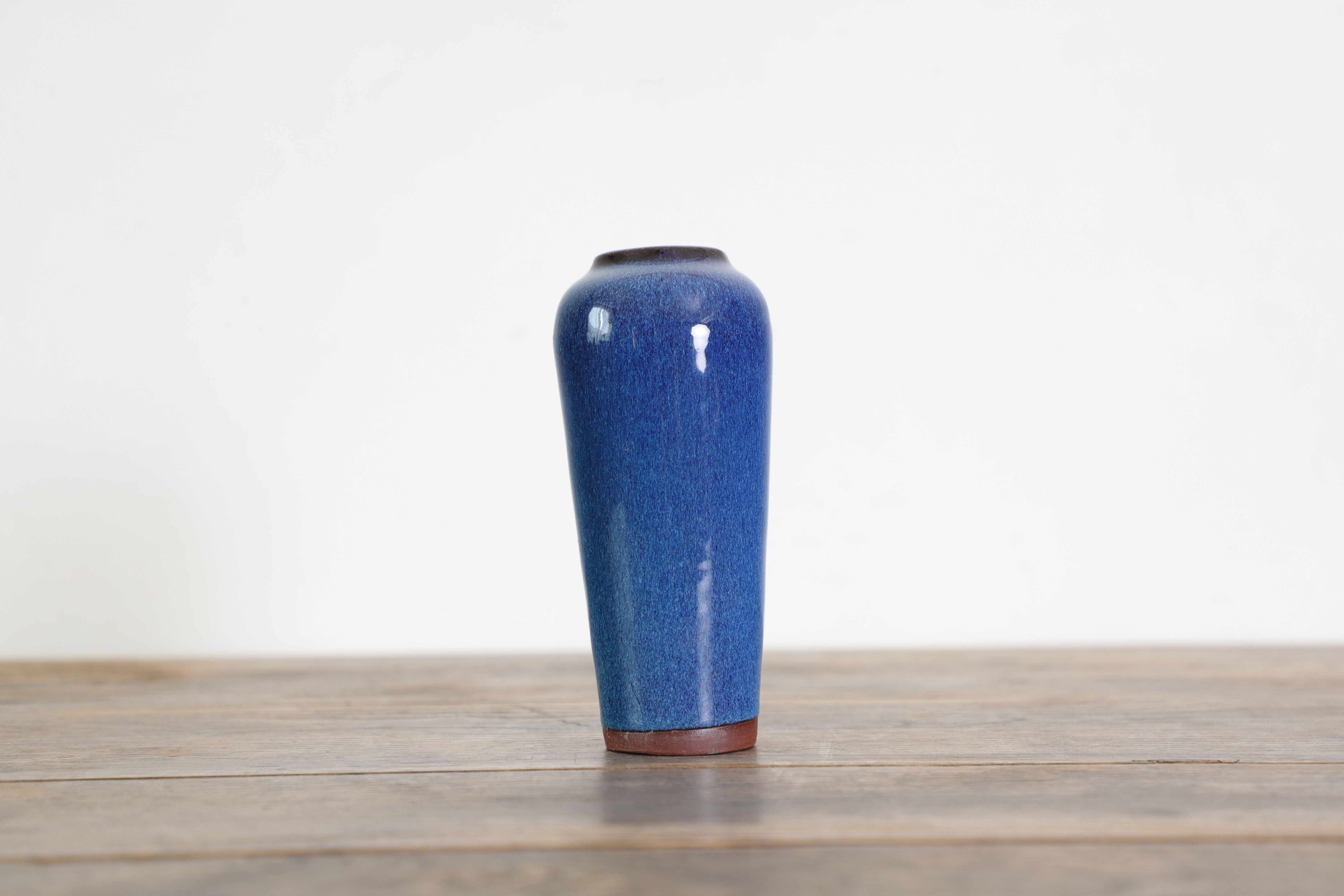 日月堂 近代小钧釉花插 花瓶带款紫砂胎蓝色宜均釉古董老物件摆件