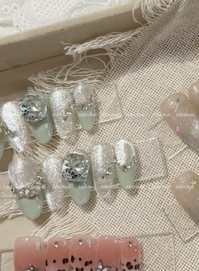 ASH/绿境仙踪 超闪猫眼法式大钻气质仙女精致手工美甲穿戴甲