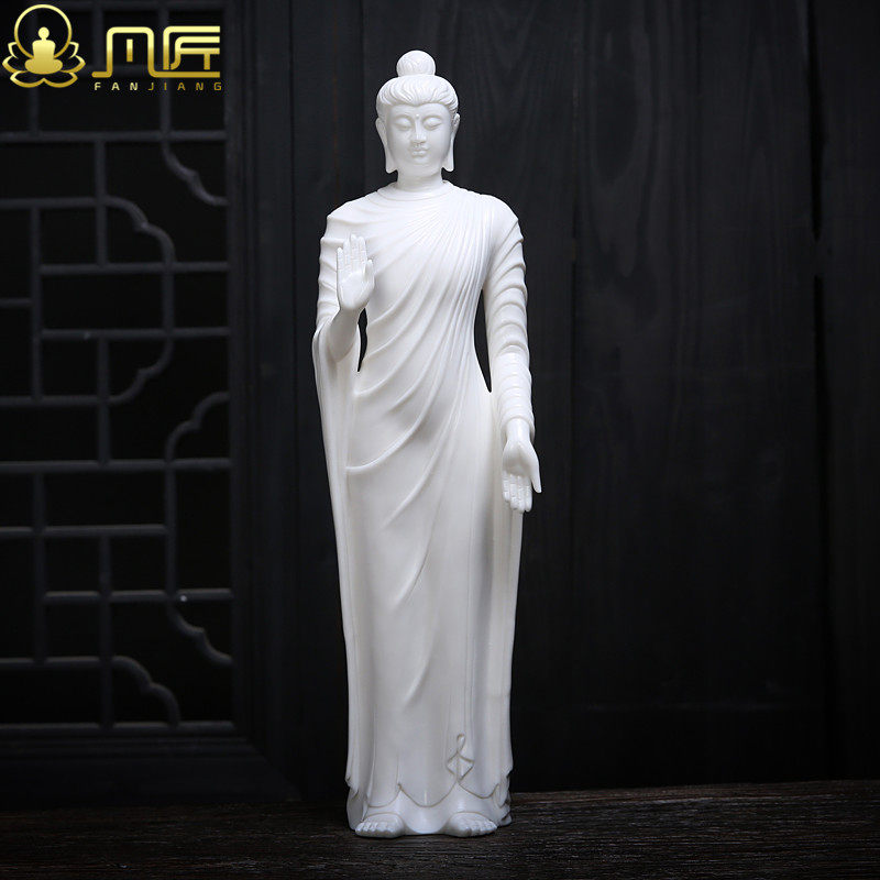 凡匠白站式阿弥陀佛像三宝佛释迦牟尼佛药师佛供奉风水陶瓷摆件