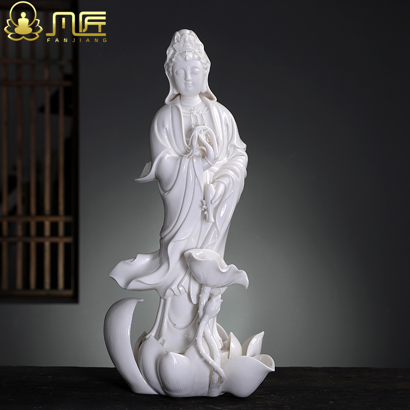 陶瓷滴水观音佛像白瓷立荷观世音像南海观音菩萨佛像居家供奉