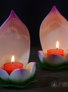 供灯烛台灯座佛堂莲花陶瓷摆件