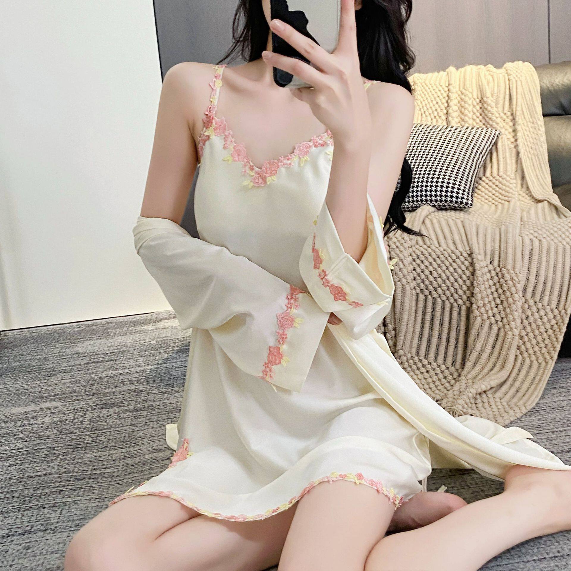2026新款冰丝睡衣女吊带睡裙睡袍