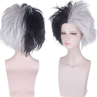 库伊拉假发 欧美电影 库伊拉·德·维尔 cos半黑白两色爆炸头假发