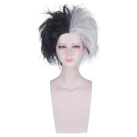 "101 Dalmatians: Black and White Witch Cruella Wig, cosplay of Cruella de Vail in the European and American film. thumbnail 2