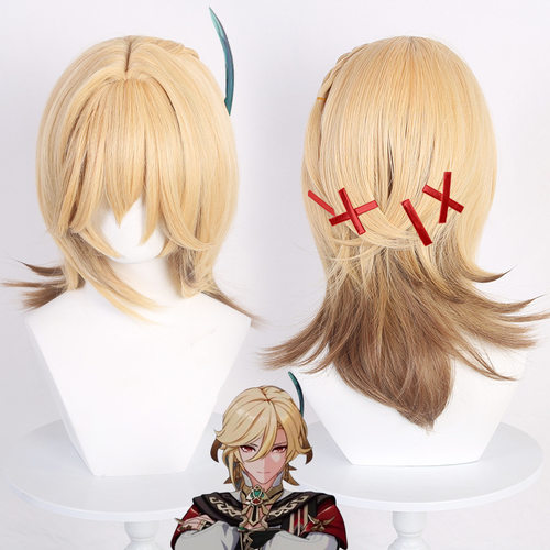 原神 须弥 卡维 浅金色渐变混棕色造型中长发cosplay假发