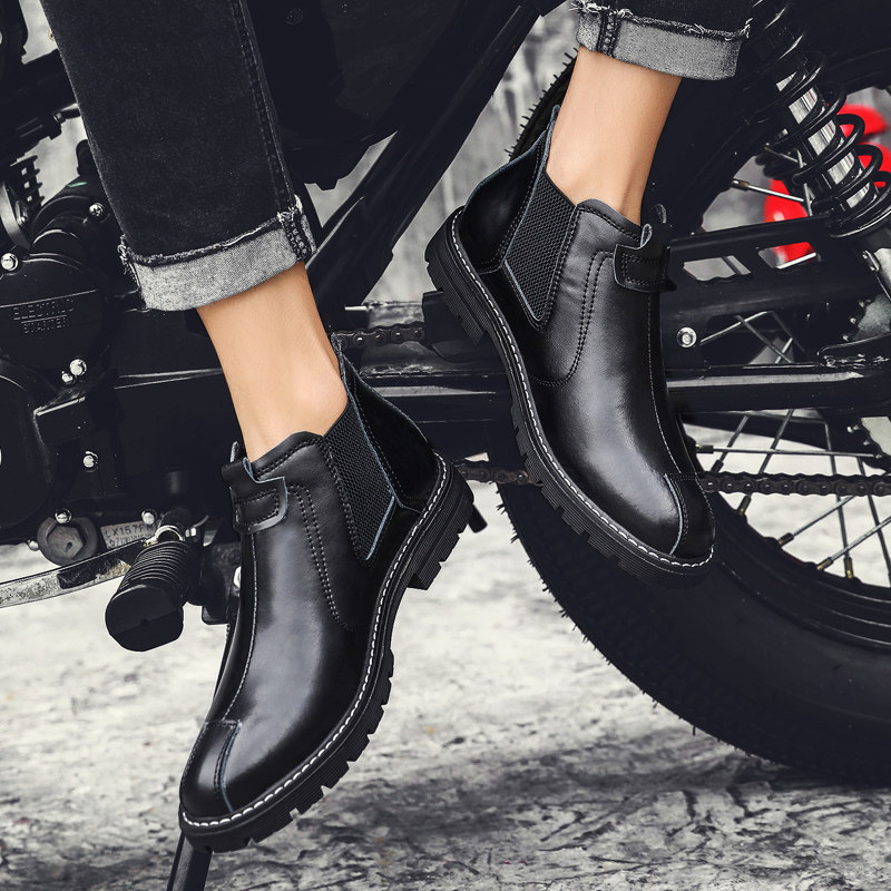 切尔西靴新款复古高帮马丁靴男士英伦风机车靴圆头中帮皮靴子男潮