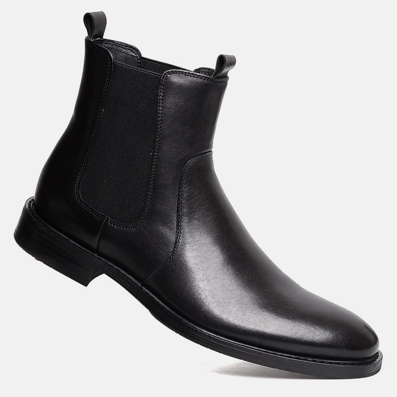 CHELSEA BOOTS MENS BRITISH LEATHER BOOTS EUROPEAN AND AMERICAN TRENDS ELASTIC SOCKETS HIGH-TOP LEATHER SHOES COWHIDE CARGO BOOTS