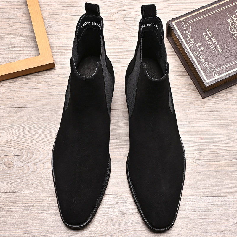 WOUFO WOOL LEATHER POINTED TOE CHELSEA BOOTS MENS SUEDE NUBUCK ELASTICATED SOCKET BOOTS