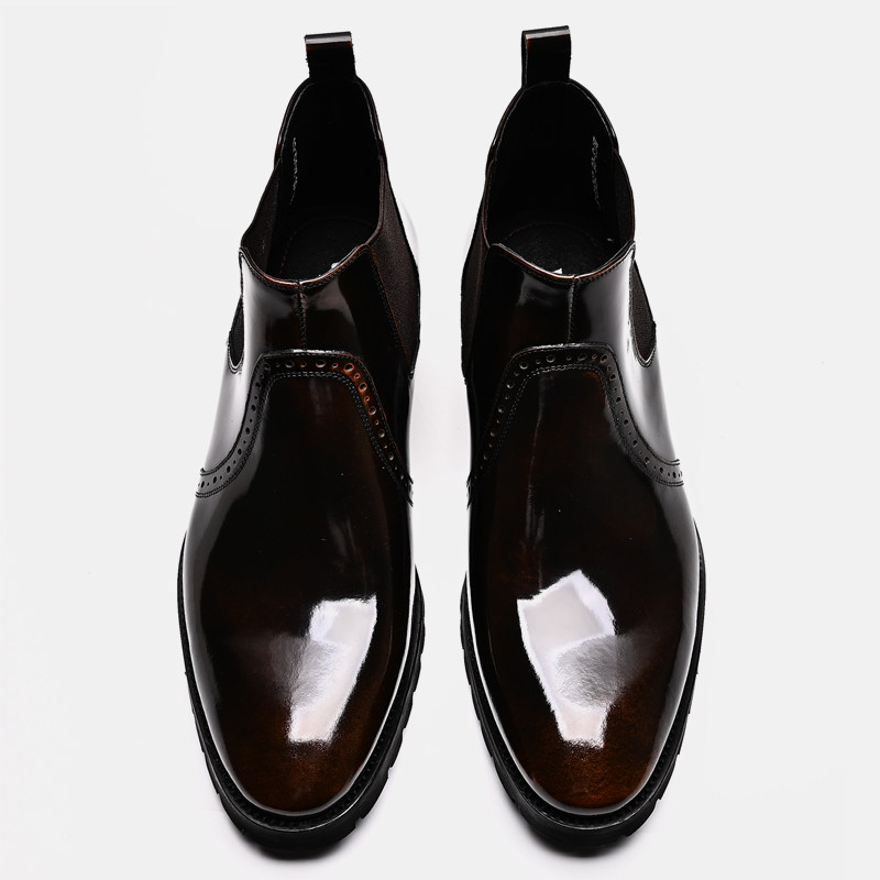 2022 NEW FALL|WINTER BRITISH SHINY LEATHER CHELSEA BOOTS ELASTIC SHORT BOOTS TRENDY MENS SHORT BOOTS SOFT SOLE