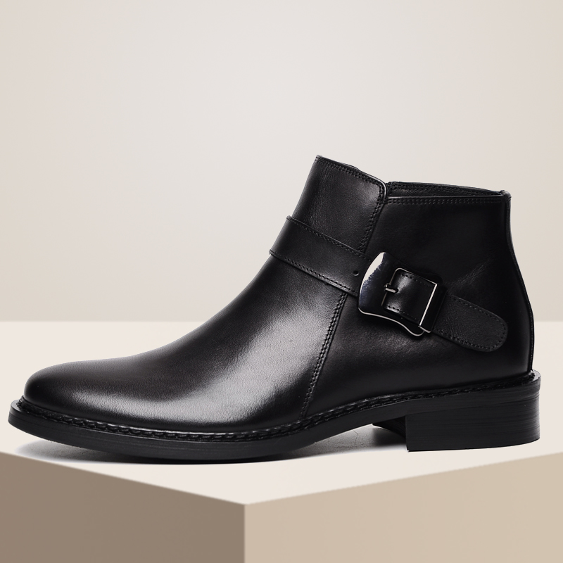 秋冬高帮皮鞋男英伦拉链搭扣欧美