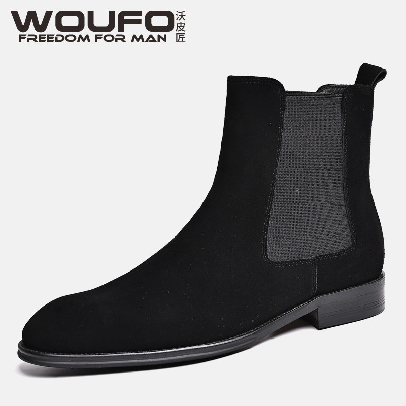 WOUFO WOOL LEATHER POINTED TOE CHELSEA BOOTS MENS SUEDE NUBUCK ELASTICATED SOCKET BOOTS