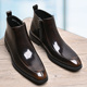 秋冬新款 英伦真皮亮面高帮皮鞋 潮男欧美拉链短靴子加绒保暖皮靴