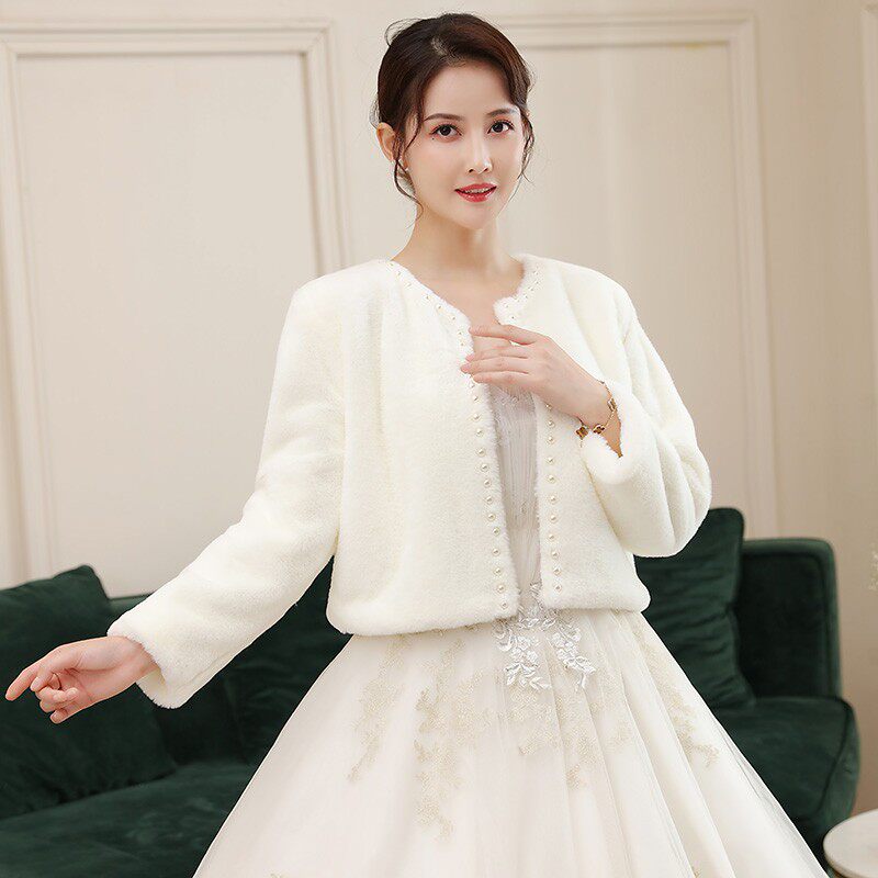 高档婚纱披肩女冬新款加毛皮草结围巾/丝巾/披肩