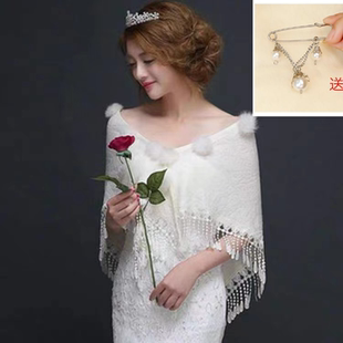 新娘结婚旗袍礼服仿羊绒披肩婚纱女外搭大码敬酒服秋冬多功能斗篷