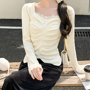 有货秋冬温柔毛衣女蕾丝高领加厚针织衫女设计感蕾丝长袖上衣