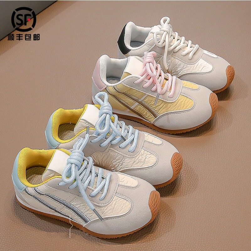 儿童运动鞋马卡龙色系德训鞋春秋新款透气软底板鞋男女休闲阿甘鞋