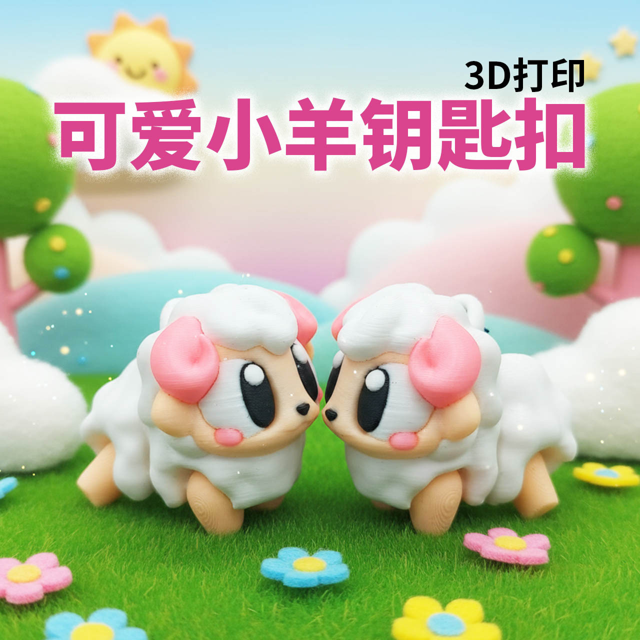 彩色小绵羊可动儿童3D打印挂件
