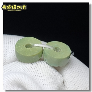 湖北十堰绿松石原矿原石打磨直切鼓珠对珠隔珠垫片保真无泡油一对