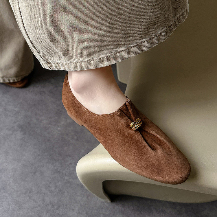 设计感小众褶皱翻毛皮金属扣深口单鞋美拉德内增高一脚蹬女乐福鞋,女鞋,德训鞋,淘宝优惠券,粉丝福利购,淘宝优惠卷