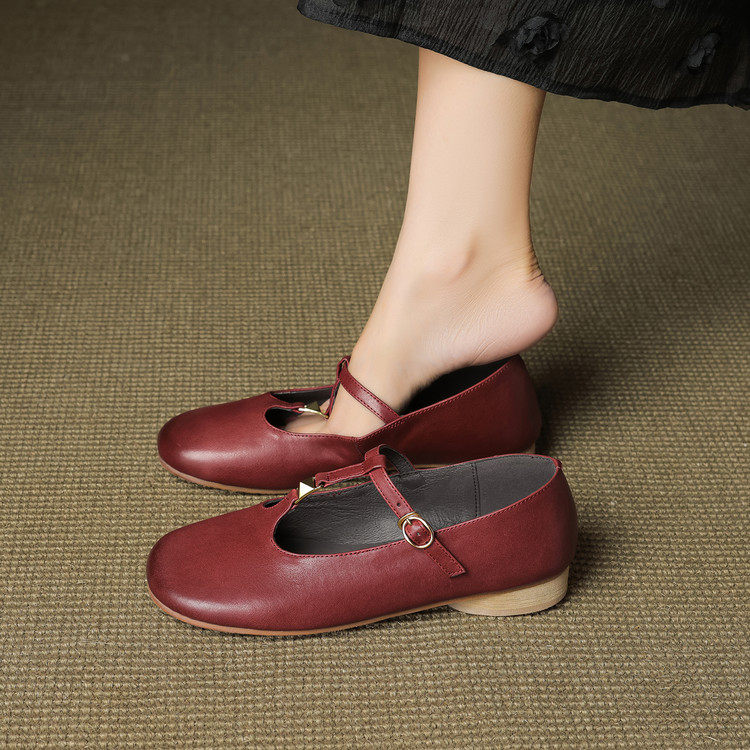 文艺复古水洗马皮T字带玛丽珍鞋女2026春季单鞋平底软底鞋子,女鞋,浅口单鞋,淘宝优惠券,粉丝福利购,淘宝优惠卷