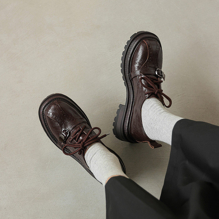 真皮厚底乐福鞋女2026春季新款女鞋系带小皮鞋粗跟深口单鞋子,女鞋,深口单鞋,淘宝优惠券,粉丝福利购,淘宝优惠卷