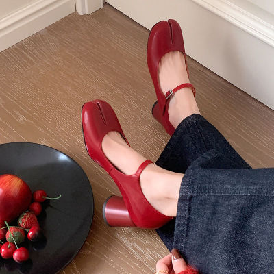 小个子粗跟高跟鞋女气质高级感2025不累脚法式玛丽珍鞋分趾鞋
