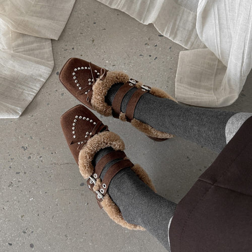 毛毛鞋2025秋冬新款女鞋真皮真毛方头浅口羊羔毛玛丽珍单鞋子